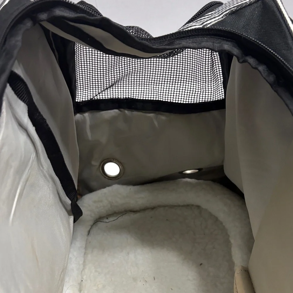 Black and White Striped Cat Carrier